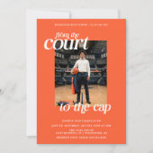 バスケットボール卒業式コートを帽子まで 招待状 (正面)