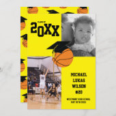 バスケットボール卒業式スポーツイエロー発表 招待状 (正面/裏面)