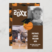 バスケットボール卒業式スポーツブラウン発表 招待状 (正面/裏面)