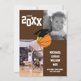 バスケットボール卒業式スポーツブラウン発表 招待状