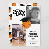 バスケットボール卒業式スポーツ白黒 招待状 (正面/裏面)