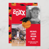 バスケットボール卒業式スポーツ赤アナウンス 招待状 (正面/裏面)