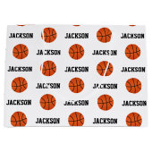 バスケットボール名パターンキッズホワイト ラージペーパーバッグ (正面)