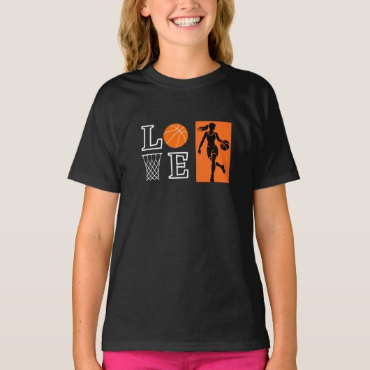 バスケットボール好きな女子、バスケットボール選手 Tシャツ (正面)
