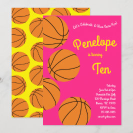 バスケットボール子供の誕生日パーティースポーツピンクガールズ 招待状
