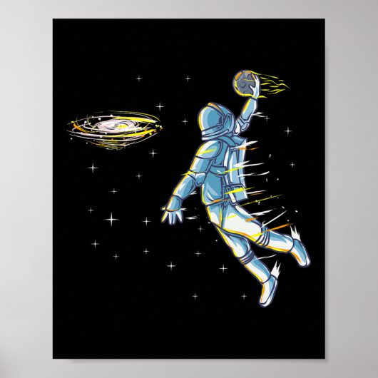バスケットボール宇宙飛行士ダンクジャムスポーツユーモア ポスター (正面)