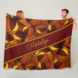 バスケットボール模様マルーン金ゴールドスポーツチームの色 フリースブランケット