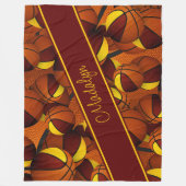 バスケットボール模様マルーン金ゴールドスポーツチームの色 フリースブランケット (正面)