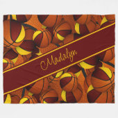 バスケットボール模様マルーン金ゴールドスポーツチームの色 フリースブランケット (正面(横))