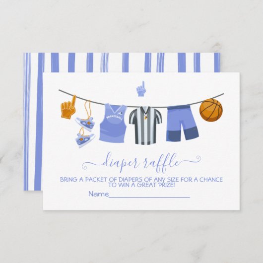 バスケットボール物干しおむつラッフルカード 招待状 (正面/裏面)