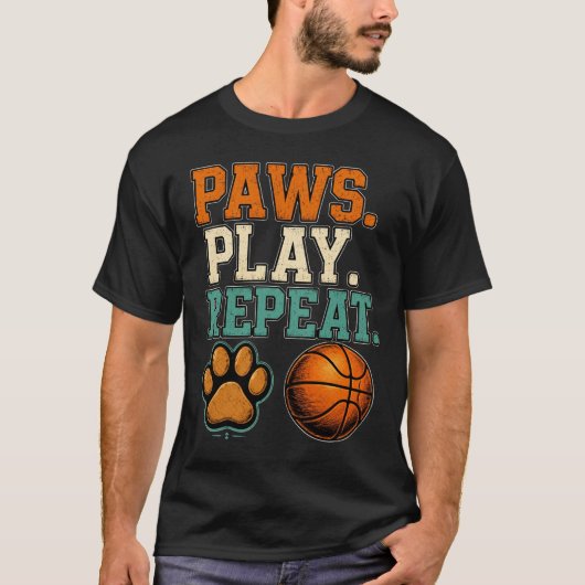 バスケットボール犬愛好家ビンテージスポーツデザイン Tシャツ (正面)