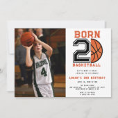 バスケットボール生まれの2歳の誕生日 スポーツ写真 招待状 (正面)