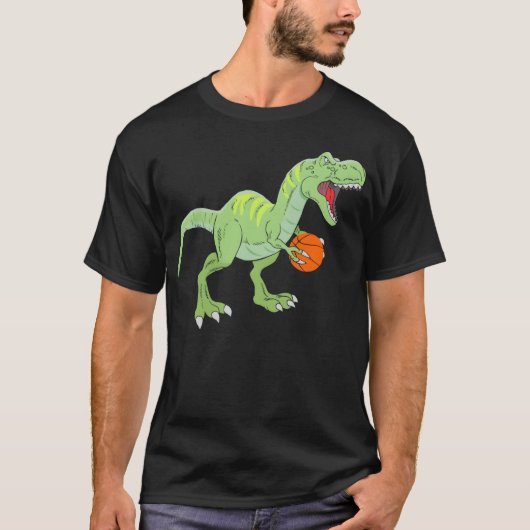 バスケットボール男子恐竜スポーツおもしろ Tシャツ (正面)