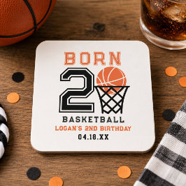 バスケットボール男子2歳の誕生日おめでとう Born 2 Basketball スクエアペーパーコースター