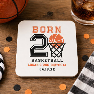 バスケットボール男子2歳の誕生日おめでとう Born 2 Basketball スクエアペーパーコースター