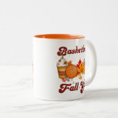 バスケットボール秋コーヒーカボチャ秋ヤールおもしろい ツートーンマグカップ (正面右)