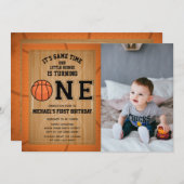 バスケットボール第1誕生日写真 招待状 (正面/裏面)