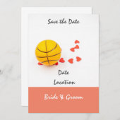 バスケットボール結婚の愛赤いハート付き 招待状 (正面/裏面)