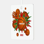 バスケットボール緑の赤い星の男の子の女の子を記念して メタルオーナメント (正面左)