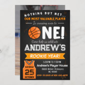 バスケットボール誕生日とカスタム写真付き 招待状 (正面/裏面)