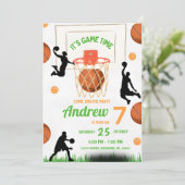 バスケットボール誕生日とカスタム写真 招待状 (スタンド正面)