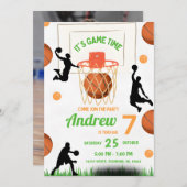 バスケットボール誕生日とカスタム写真 招待状 (正面/裏面)