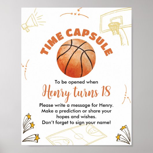バスケットボール誕生日タイムカプセル標識 ポスター (正面)