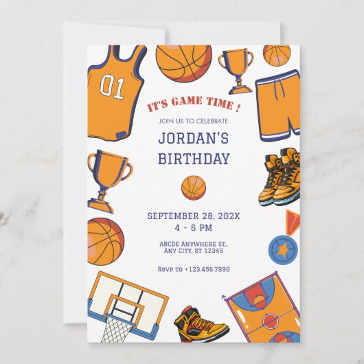 バスケットボール誕生日パーティー招待状 招待状 (正面)