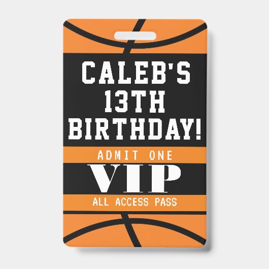バスケットボール誕生日パーティーVIPパス バッジ (正面)