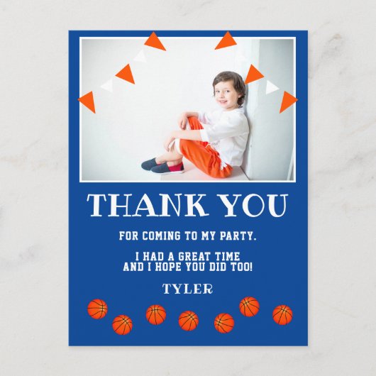バスケットボール誕生日写真ありがとう ポストカード (正面)