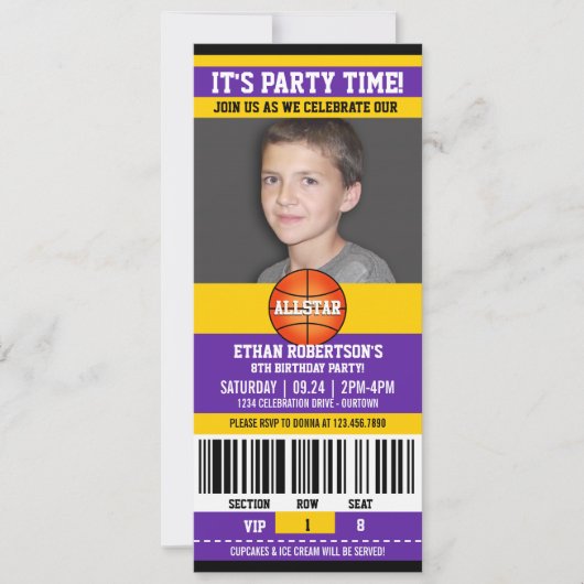 バスケットボール誕生日写真テンプレート 招待状 (正面)