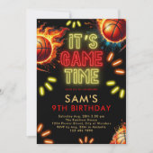 バスケットボール誕生日招待状ボーイズネオンゲームタイム 招待状 (正面)