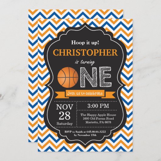 バスケットボール誕生日招待状1歳の誕生日パーティー 招待状 (正面/裏面)