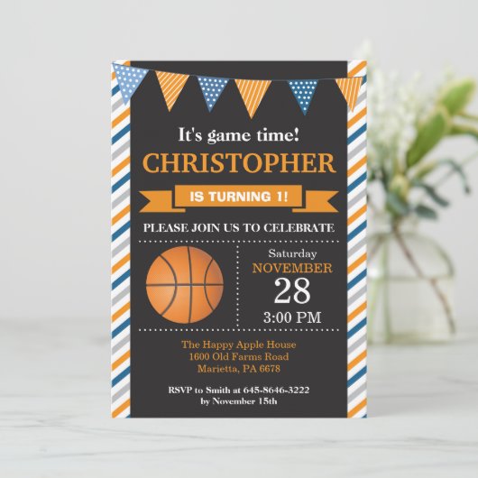 バスケットボール誕生日招待状1st誕生日パーティー 招待状 (スタンド正面)