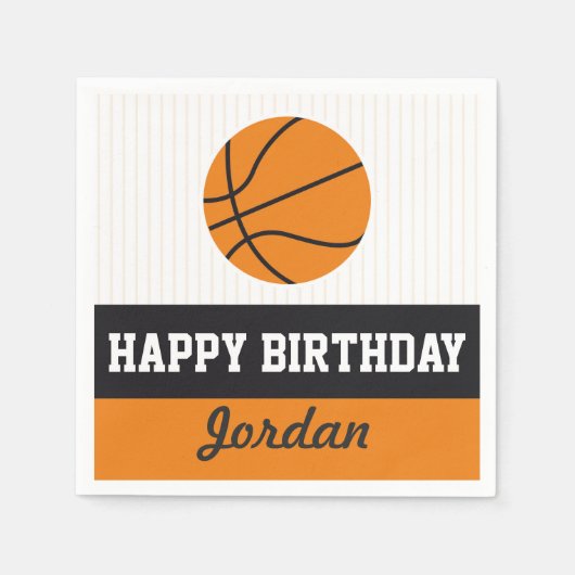 バスケットボール誕生日紙ナプキンス スタンダードカクテルナプキン (正面)