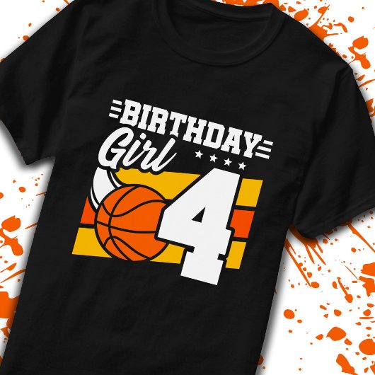 バスケットボール誕生日4歳ガール4歳の誕生日 Tシャツ