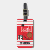 バスケットボール赤と白 ラゲッジタグ (正面縦)