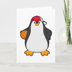 バスケットボール選手としてバスケットボールを持ったペンギン カード