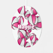 バスケットボール選手のキープサガールズナマピンク白 メタルオーナメント (正面左)