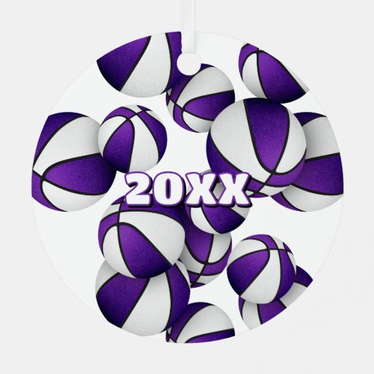 バスケットボール選手のキープサーキッズ名パープルホワイト メタルオーナメント (裏面)