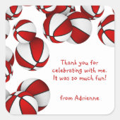 バスケットボール選手のスポーツパーティー赤い白 スクエアシール (正面)