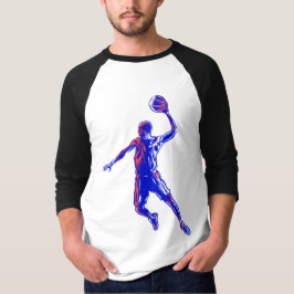 バスケットボール選手のスラムダンク、赤と青のデザイン Tシャツ