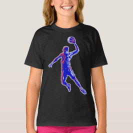 バスケットボール選手のスラムダンク、赤と青のデザイン Tシャツ