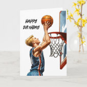 バスケットボール選手のダンクシュートの水彩 誕生日 カード (黄色い花)
