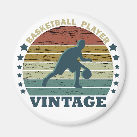 バスケットボール選手のドリブルヴィンテージレトロな夕日 マグネット (正面)