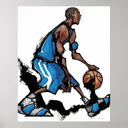 バスケットボール選手のドリブル球 ポスター (正面)
