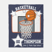 バスケットボール選手のネームスクールとジャージーナンバー フリースブランケット (正面)