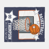 バスケットボール選手のネームスクールとジャージーナンバー フリースブランケット (正面(横))