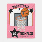 バスケットボール選手のネームスクールとジャージーナンバー フリースブランケット (正面)