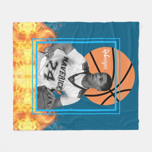 バスケットボール選手のパーソナライズされた写真 フリースブランケット (正面(横))